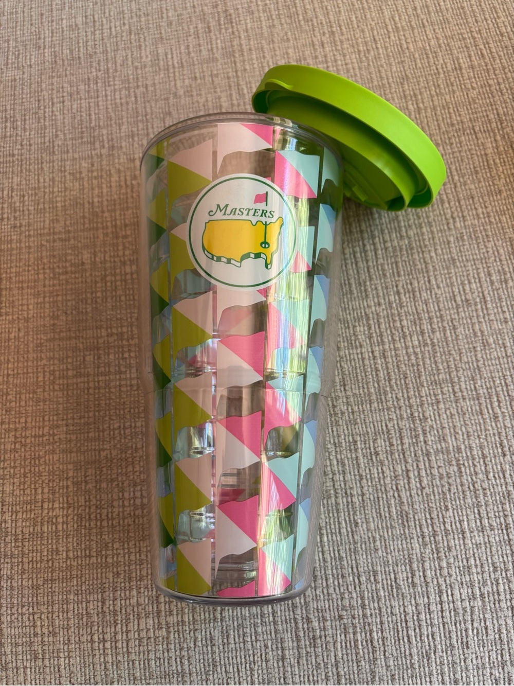 24oz Masters Pink and Lime Green Geometric Tervis Tumbler with travel lid: NEW